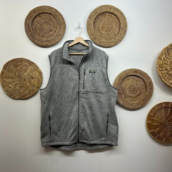 LL Bean Gray Zip Up Sleeveless Knit Fleece Vest Mens XXL TALL